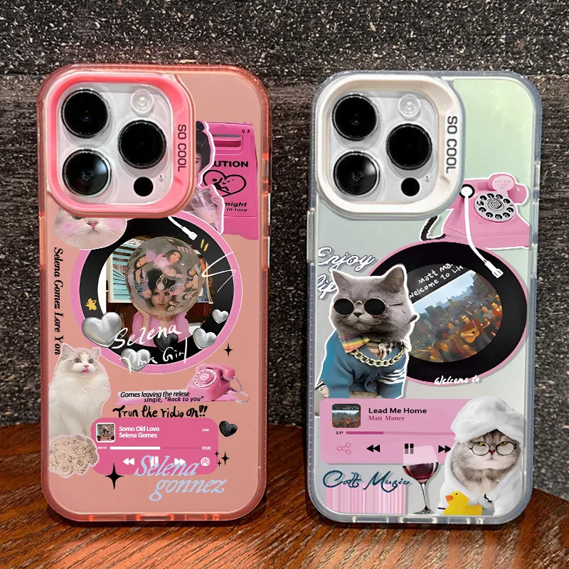 Pink Record Cat For Xiaomi Redmi 14 13C 12C 10C 9A Note 13 12S 12 11S 11E  Pro Plus Max Lite Colorful Phone Case