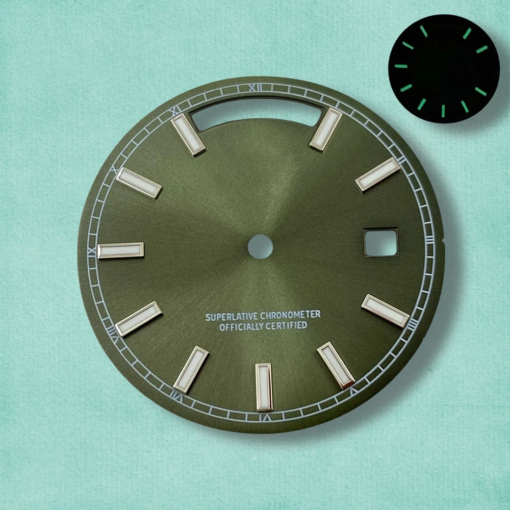 31 مللي متر S شعار اليوم والتاريخ الطلب صالح 8285 حركة الأخضر مضيئة أشعة الشمس عالية الجودة ساعة مزدوجة تعديل الملحقات #5