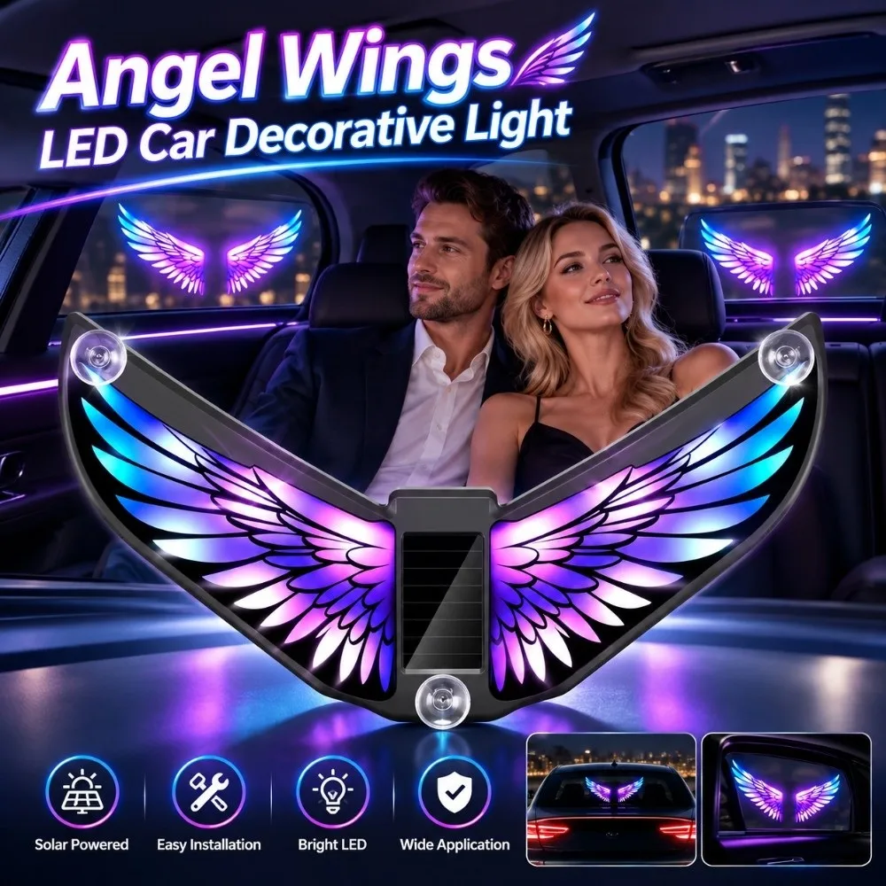 Wing Shape Angel Wings Light Type-C Dual Sensor Car Warning Light Multi Modes USB Charging Vehicle Safety Light Auto Decoration