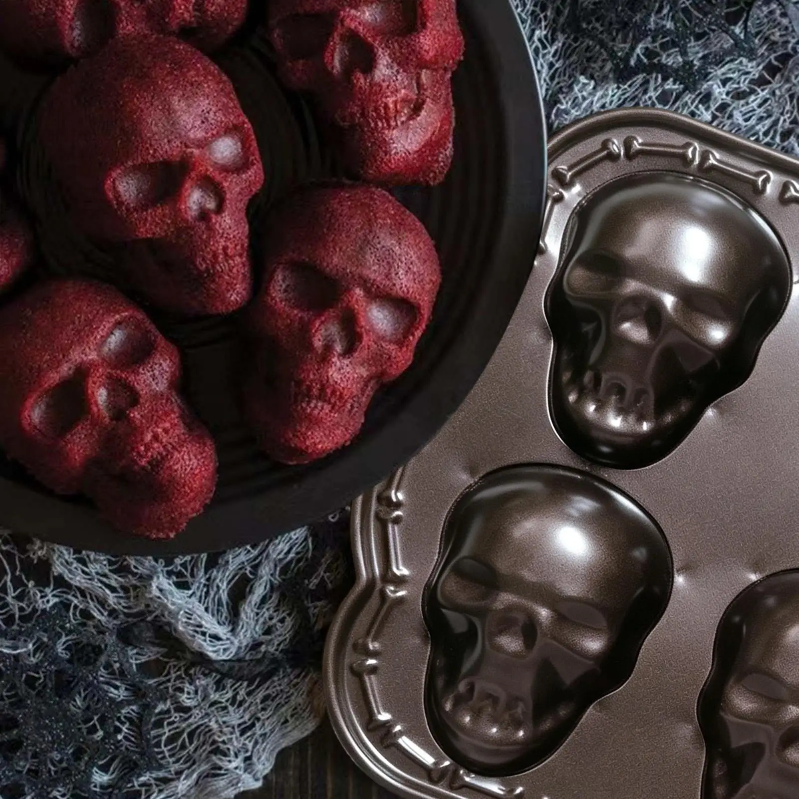 Heat-Resistant  Halloween Skull Baking Pan Aluminum Alloy 3D Cookie Bakeware Skeleton Mold For Home Restaurant Bakery Kitchen