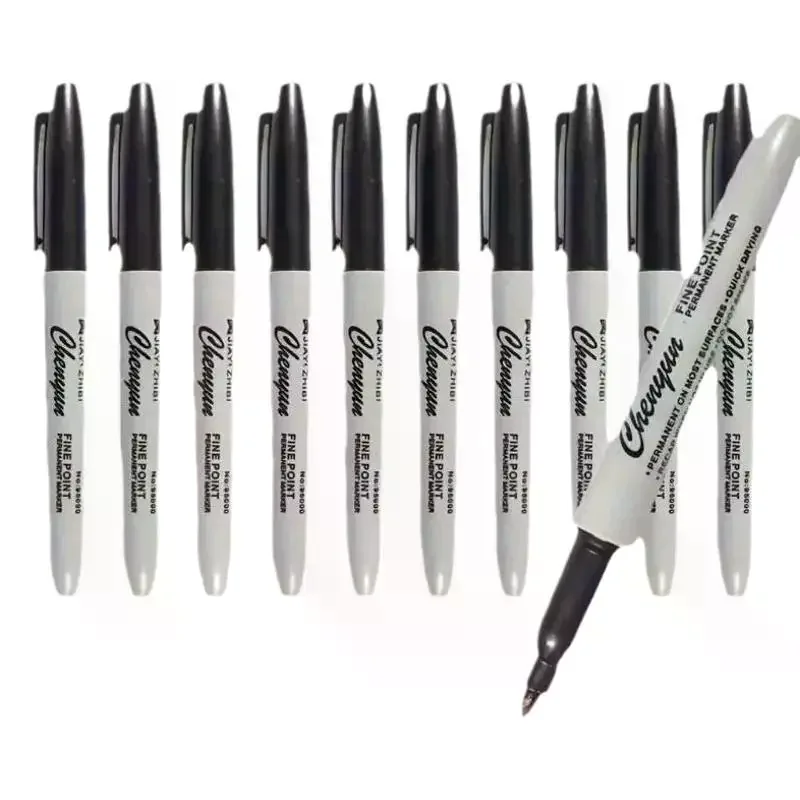 1Set Black Permanent Marker Pens, Fine Tip, Waterproof, Quick Drying Outlining Drawing Pen Marker Pen
