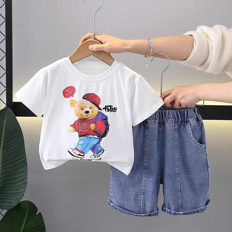 

Kids Baby Boy 2 Piece Set 2024 Summer Casual Cartoon Printed O-neck Short Sleeve T-shirts and Shorts Infant Boys Clothes Outfits