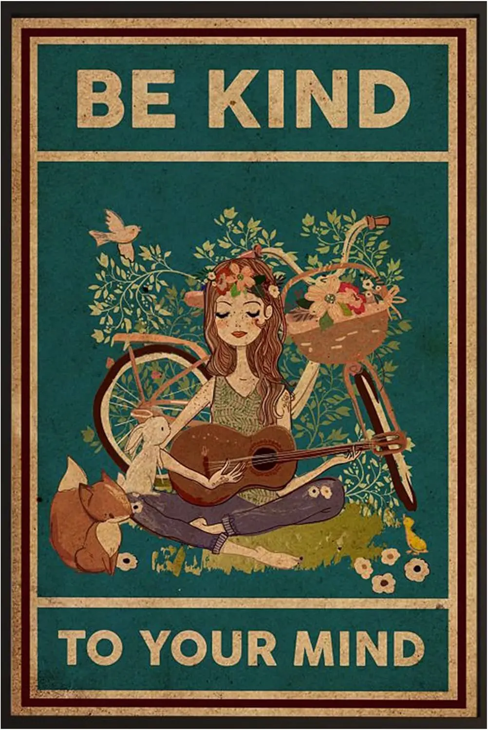 Decor Be Kind to Your Mine Poster, Floral Guitar Girl Poster, A Girl Playing Guitar, Instrument Poster New Vintage Decor fo sign