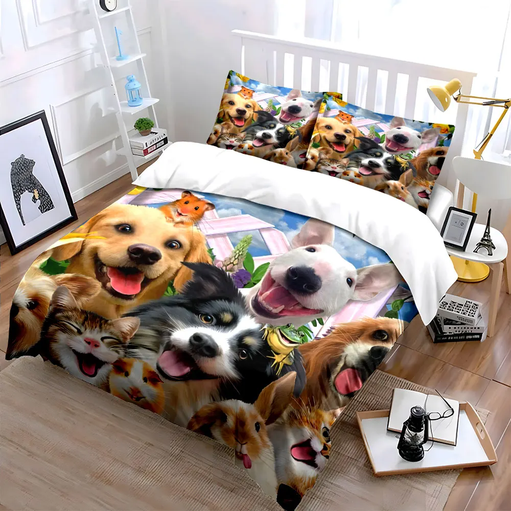 Cheerful animal group, lively and adorable Printed Duvet Cover Set1 Duvet Cover+2 PillowcaseMulti Size Bedroom Bedding Decor