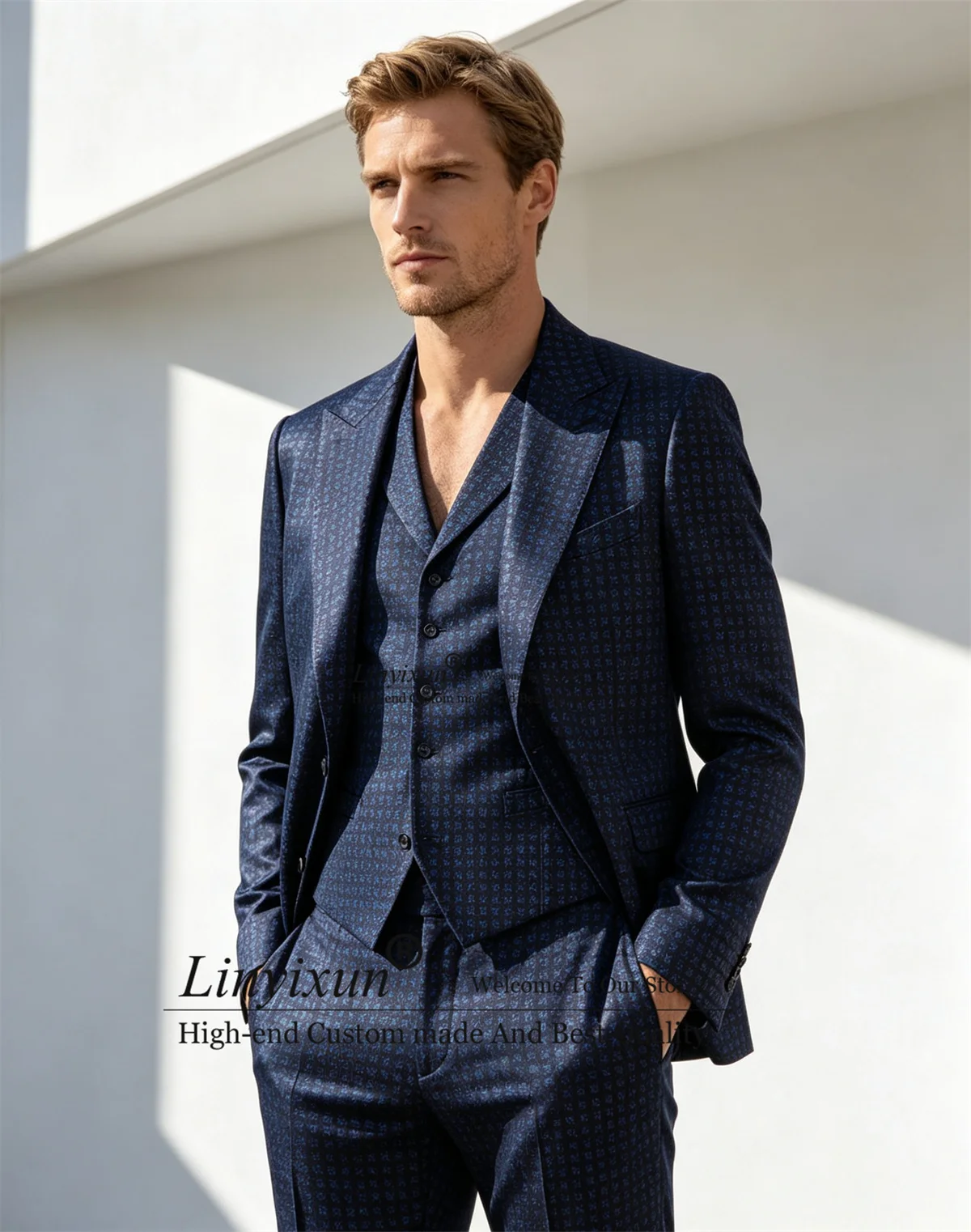 Business Men Suits Plaid Floars Groom Wedding Tuxedos 3 Pieces Sets Customized Prom Blazers Office Outfit trajes para hombre