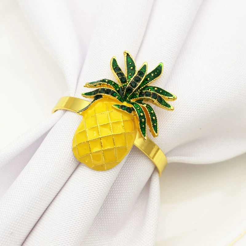 6Pcs Cute Napkin Rings Pineapple Shining Yellow Christening Bangle Metal Wedding Gift Party Supplies