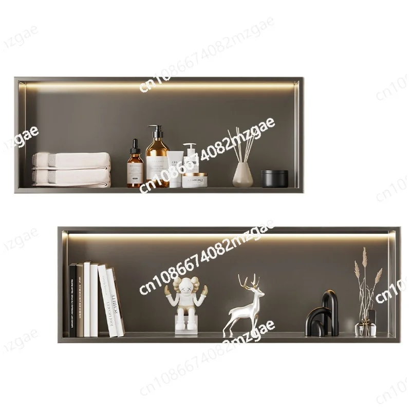 

Horizontal Stainless Steel Wall Niche Cabinet Embedded Storage Shelf with Light Durable Bathroom Organizer for Small Space