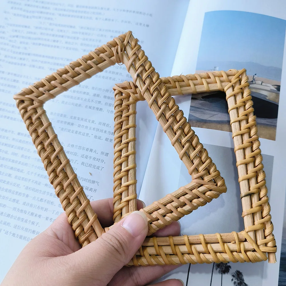 Rattan Photograph Woven Photo Frame Decoration Photo Frame Resin Rope Photo Frame Retro Rectangular Photo Frame Home Decoration