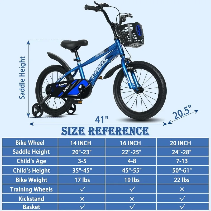 Kids Bike, 14 16 20 Inch Kids' Bicycles with Training Wheels/Kickstand Boys Sports Bicycle Easy Assembly, Multiple Color Option