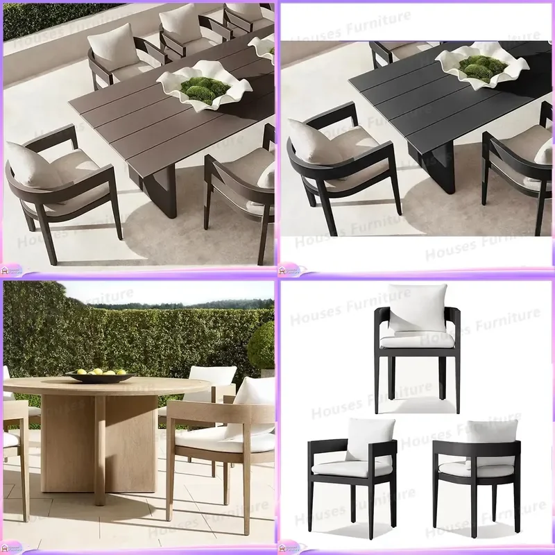 Modern Outdoor Dining Set Waterproof Aluminum Garden Table and Chairs Luxury Patio Furniture Courtyard Deck Party Eating