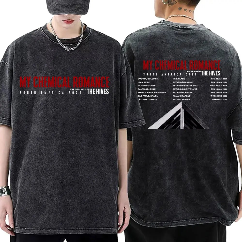 

My Chemical Romance South America 2026 Tour Washed Vintage T-shirt Men Women Gothic Punk Band Oversized Short Sleeve T Shirts