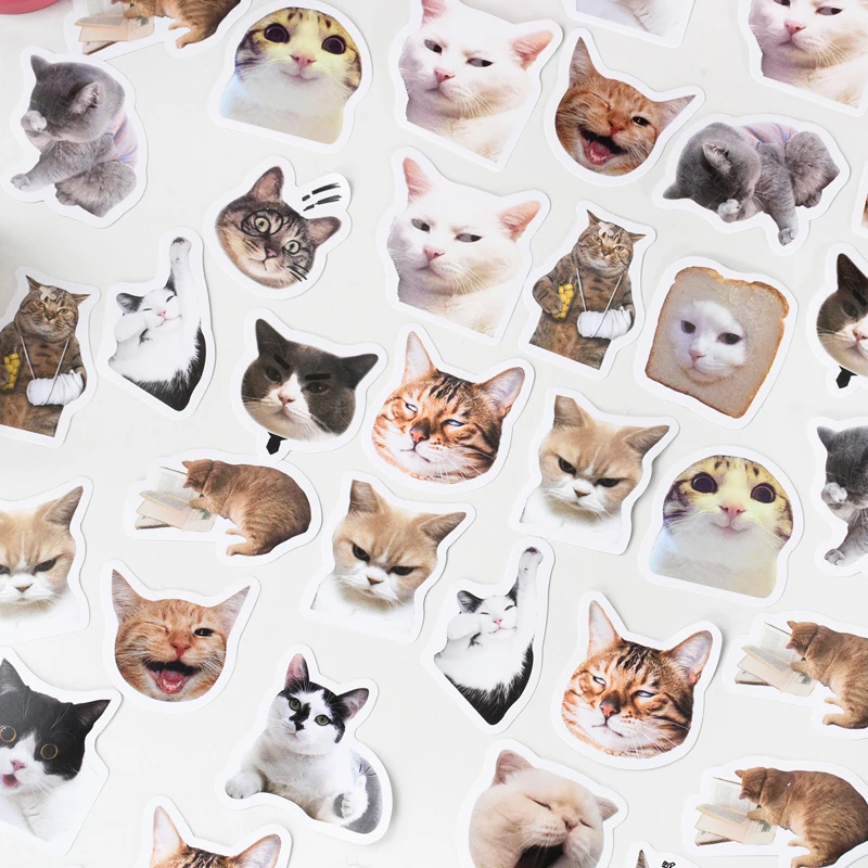 46PCS Kawaii Suprise Cat Small Sticky Sticker Aesthetic Colorful DIY Decoration Scrapbooking Stationery School Supplies for Kids