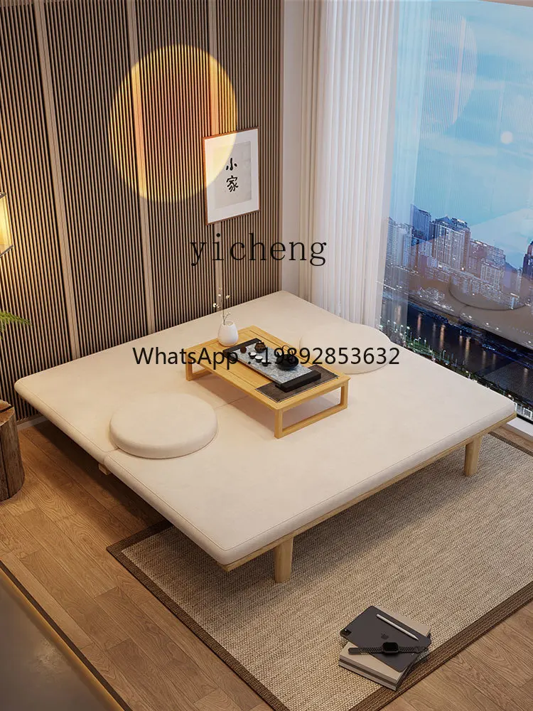Deck Solid Wood Sofa Bed Dual-Use Foldable Small Apartment Living Room Modern Minimalist Bed Frame