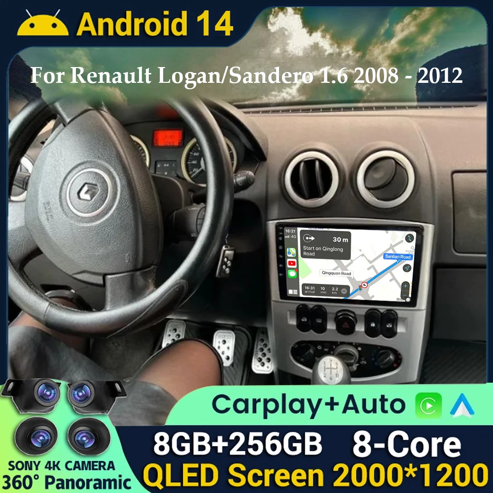 

Автомобильный радиоприемник Android 14 для Renault Logan/Sandero 1,6 2008 2009 2010 2011 2012 навигация GPS Беспроводная Carplay Android авто