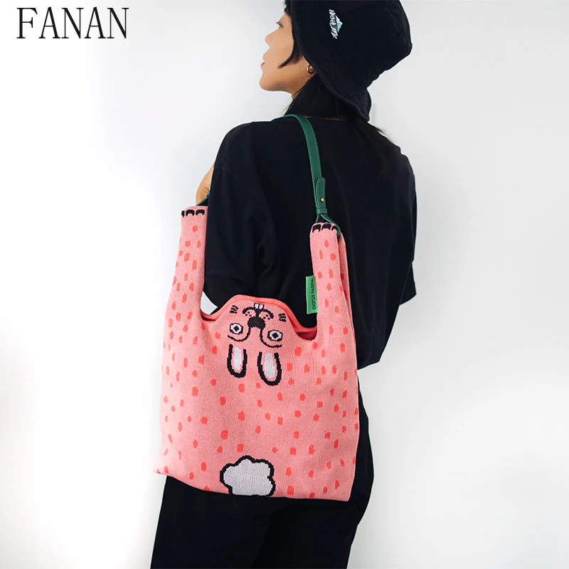 

Shoulder Bags 2025 New Fashion Handbags for Lady Original Design Cute Rabbit Knitted Casual Handbag Kawaii Women's Tote Bag