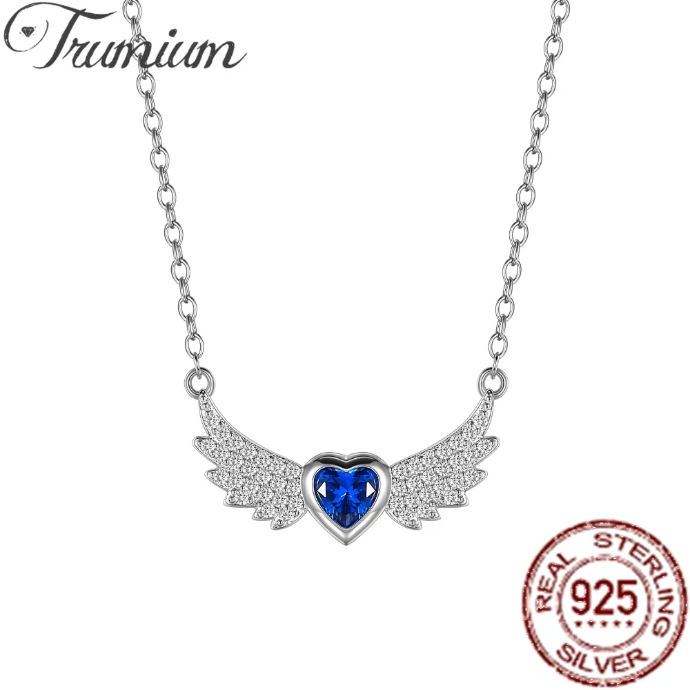 

Trumium S925 Sterling Silver Blue Heart Pendant Necklaces for Women Wing Necklace for Wedding Party Elegant Jewelry Gifts