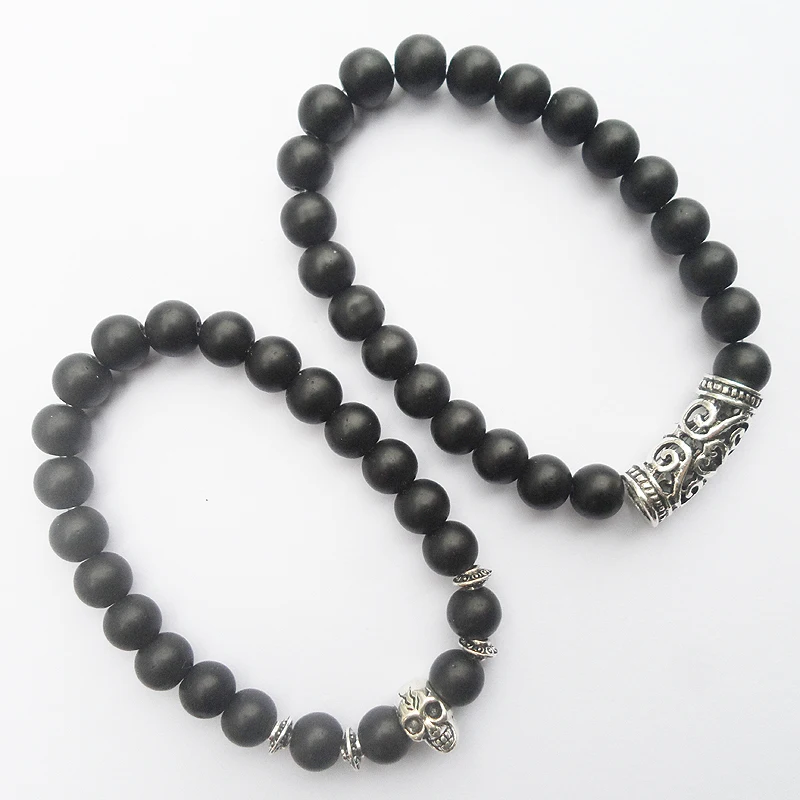 fnaf 2 rupee item Demon Slayer Agate Matte Onyx Skeleton Halloween Skull Bracelet Jewelry Sets Lover Pulseras Mujer Homme