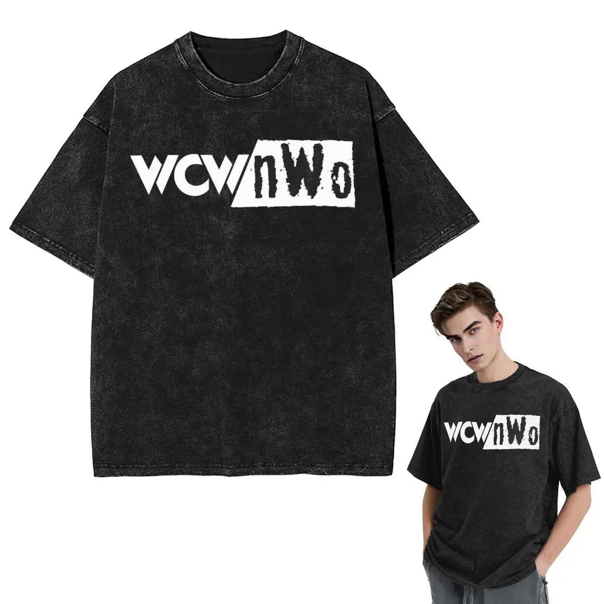Streetwear T-Shirts NWO New World Order Wrestling Washed T Shirt Short Sleeve Hip Hop T-Shirt Tops Tees for Men Women