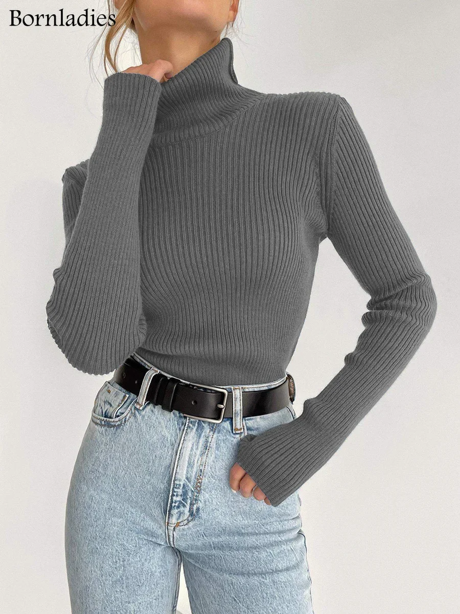 Bornladies Thicken Women Turtleneck Sweaters Autumn Winter Tops Slim Women Pullover Knitted Jumper Soft Warm Pull Свитер Женский