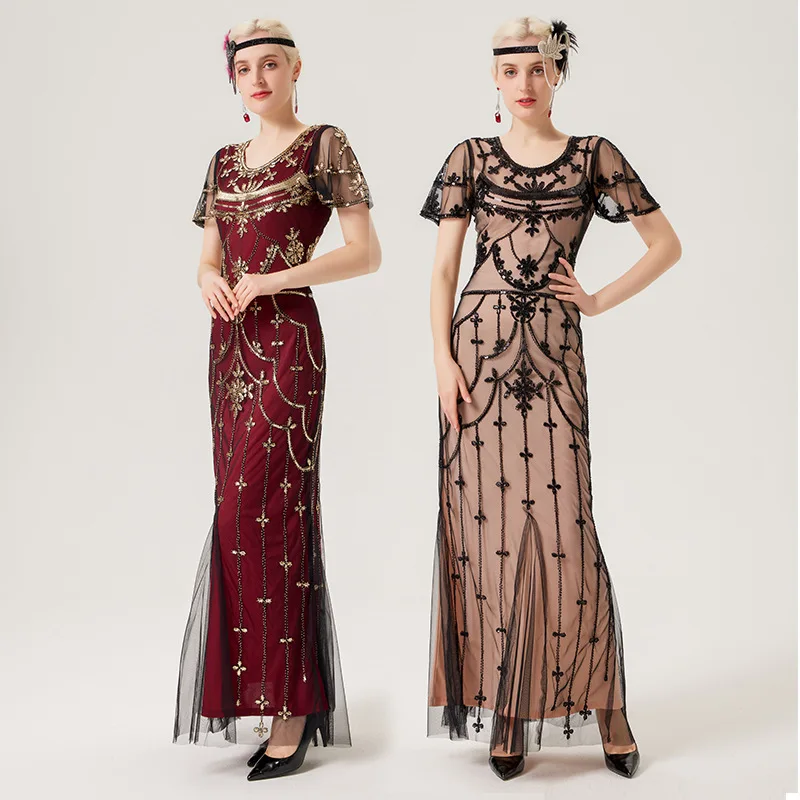 1920s Retro Sequin Dress Great Gatsby Flapper Slim Fit Long Dress Wedding Banquet Party Bridesmaid Wedding Dress Dress Girl