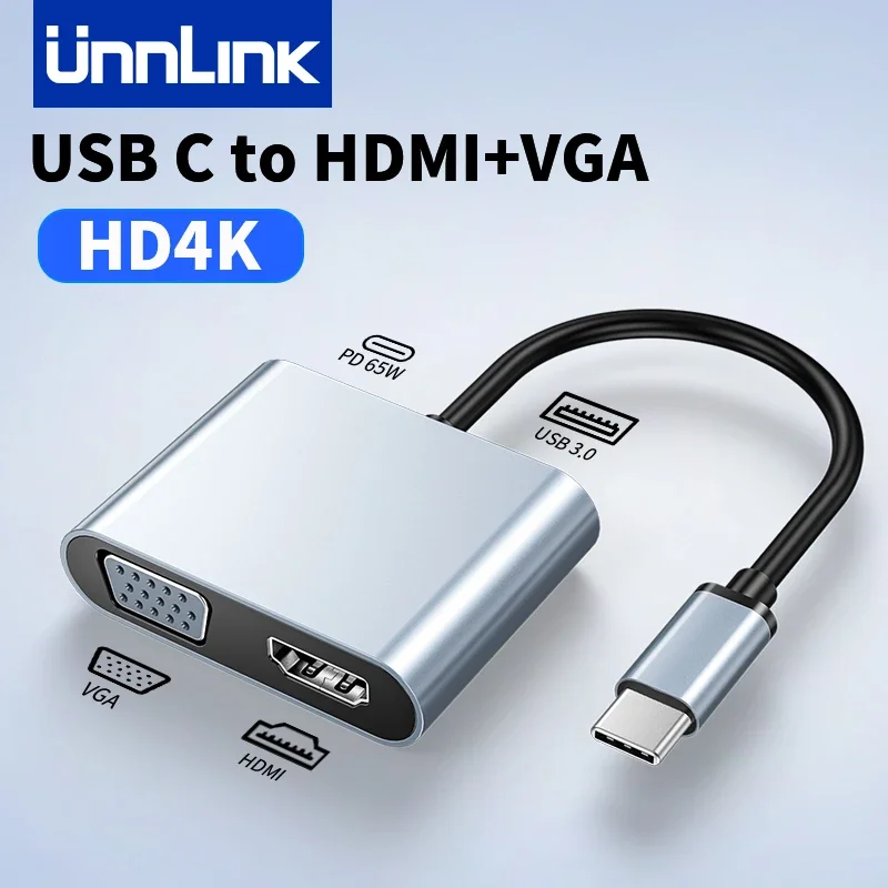 Unnlink USB C to HDMI VGA USB 3.0 Converter Type C Adapter for Macbook Laptop Phone to TV Monitor