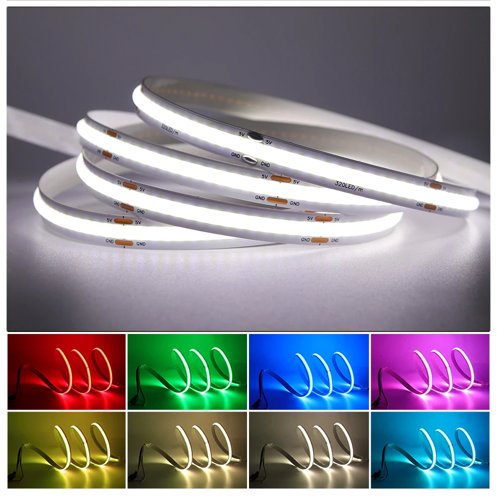 USB COB Strip DC 5V 320Leds/M Pink/Red/White/Ice Blue/Yellow Cabinet Light Lamp TV Backlight Flexible Ribbon Rope LED Strip