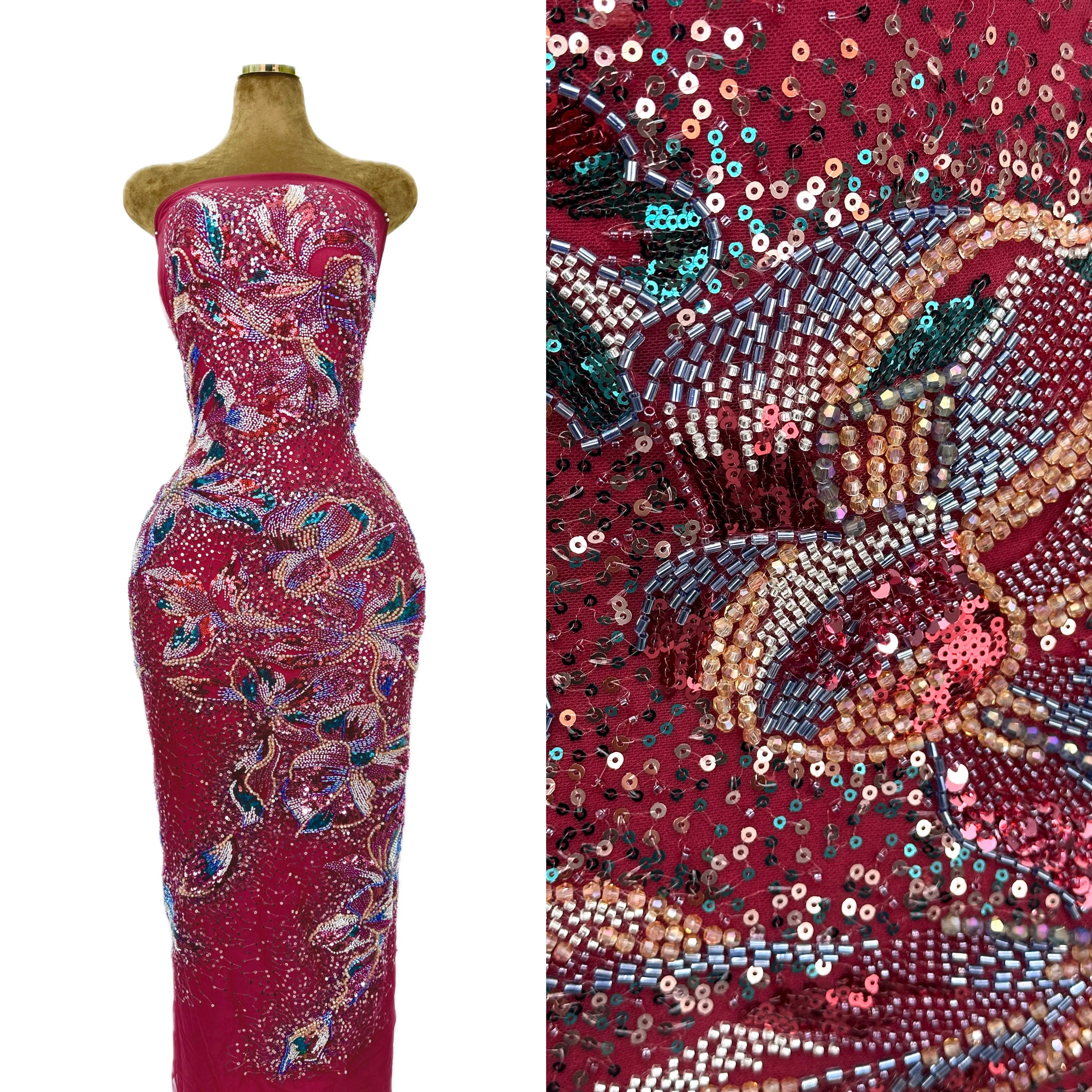 

Luxury Elegant European Style Bridal French Lace Fabric with Beads Mesh Tulle Sequin Embroidery for Wedding Dress