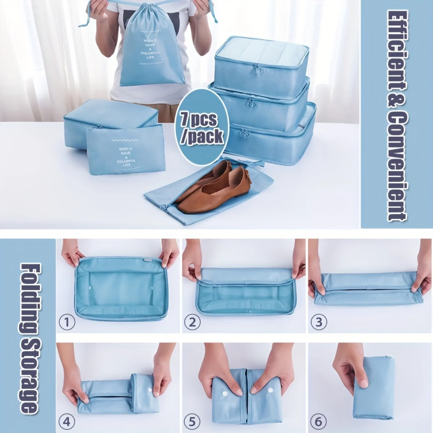 7pcs Travel Organizers Packing Cubes Set, Clothes & Shoes  Bags For Efficient & Convenient Journey, Various Sizes