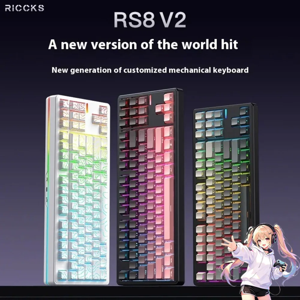 

Riccks RS8 V2 Mechanical Keyboard Ergonomic 2.4G Wireless Hot-Swap Gamer Keyboard RGB Long Battery Life Gaming Accessories Gift