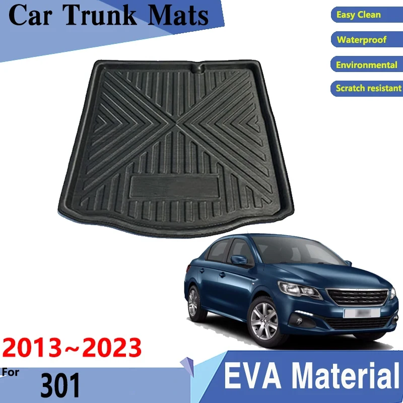 EVA Material Car Trunk Mats for Peugeot 301 Sedan 2013~2023 Car Rear Cargo Tray Trunk Mat Rear Dirty Resistant Pads Accessories