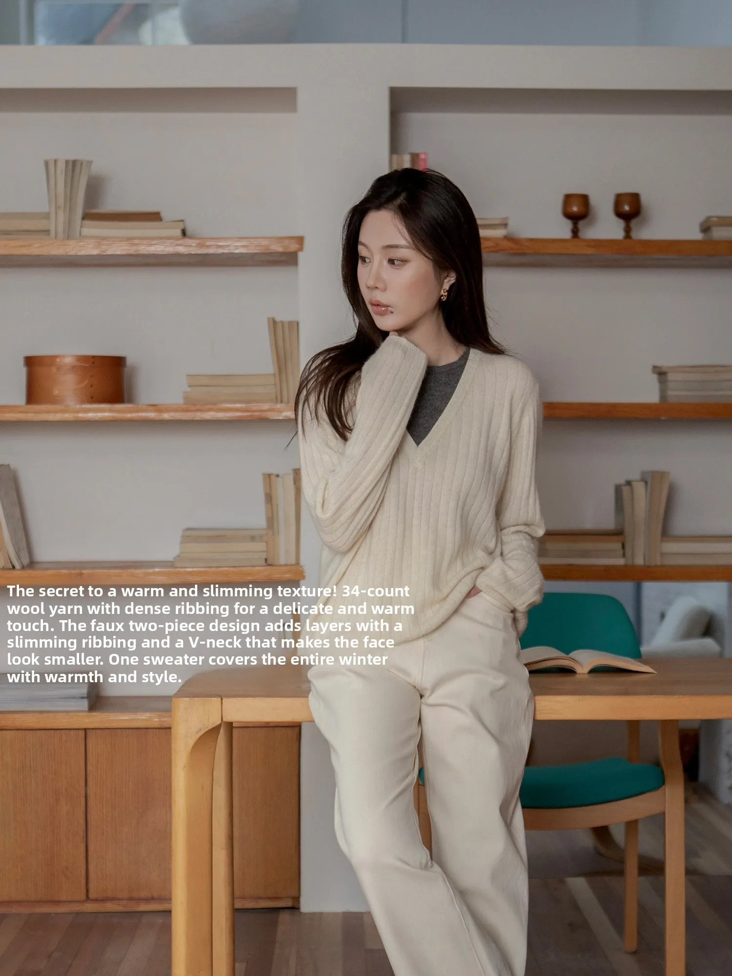 

SureHouse Seasonal Elegance Sweater | 34-Ply 80g Woolen Knitted Fake Two-Piece Design Warm Thi Autumn Winter Faion