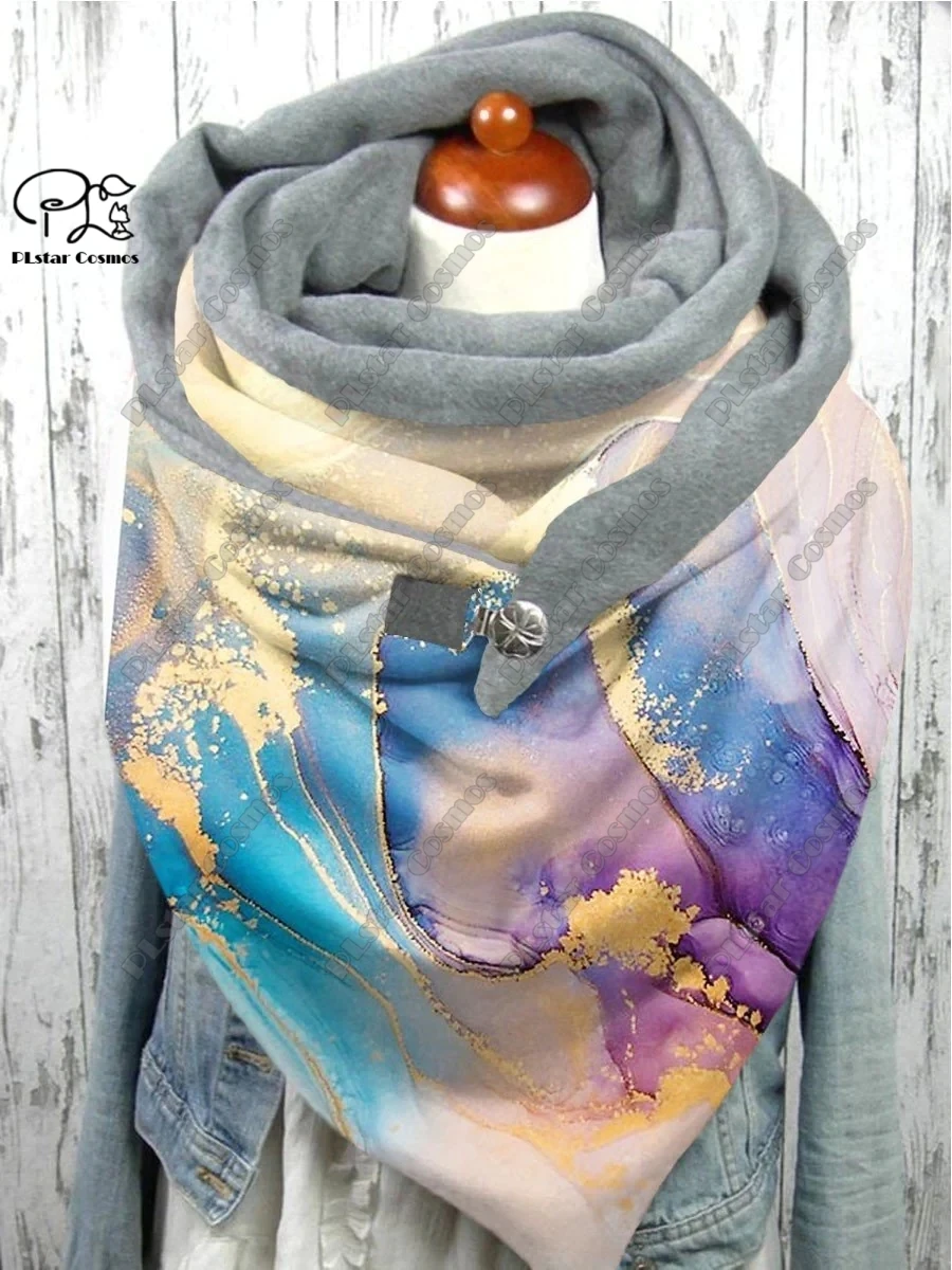 3D printed retro pattern warm shawl scarf spring and winter large triangle scarf casual gift