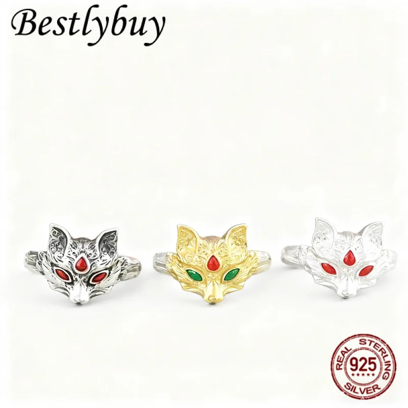 

NEEW 999-футовое серебряное позолоченное кольцо с каплями глазурью, персонализированное очаровательное кольцо с лисой, новая женская мода, уникальные ювелирные изделия, подарок