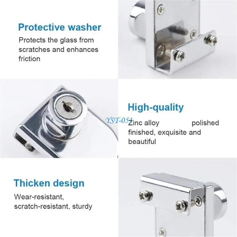 E15A 2Pcs None Drill Glass Display Case Lock with Shopping Mall Counter Display Cabinet Lock Fit 5Mm To 8Mm Thick Door