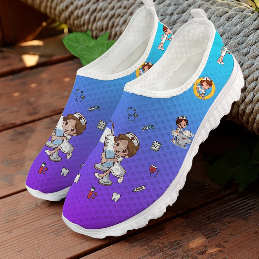 New Fashion Cartoon Nurse Shoes for Women Medical Student Slip On Air Mesh Shoes Summer Breathable Non-slip Sneaker Zapatos Para