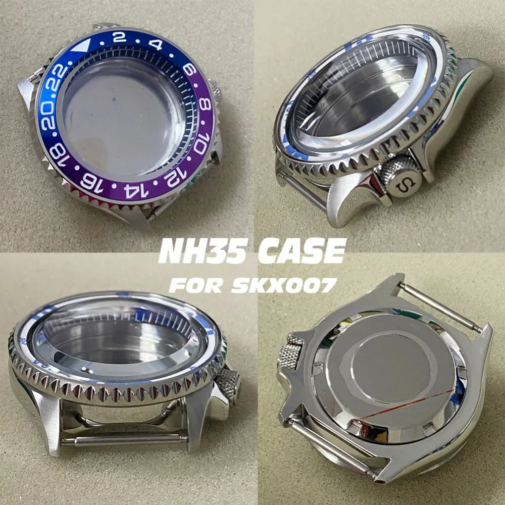 NH35 Case 41.5MM Steel Watch Case Screw-in Crown Black Chapter Ring Watch Accessories Set for NH35/NH36/4R Movements for  SKX007