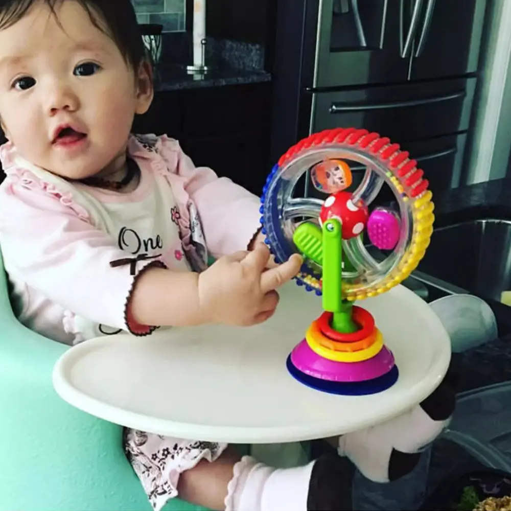 Chocalho giratório da roda gigante do bebê com ventosa chocalho brinquedo engraçado brinquedo de alimentação para o desenvolvimento precoce bebês e crianças
