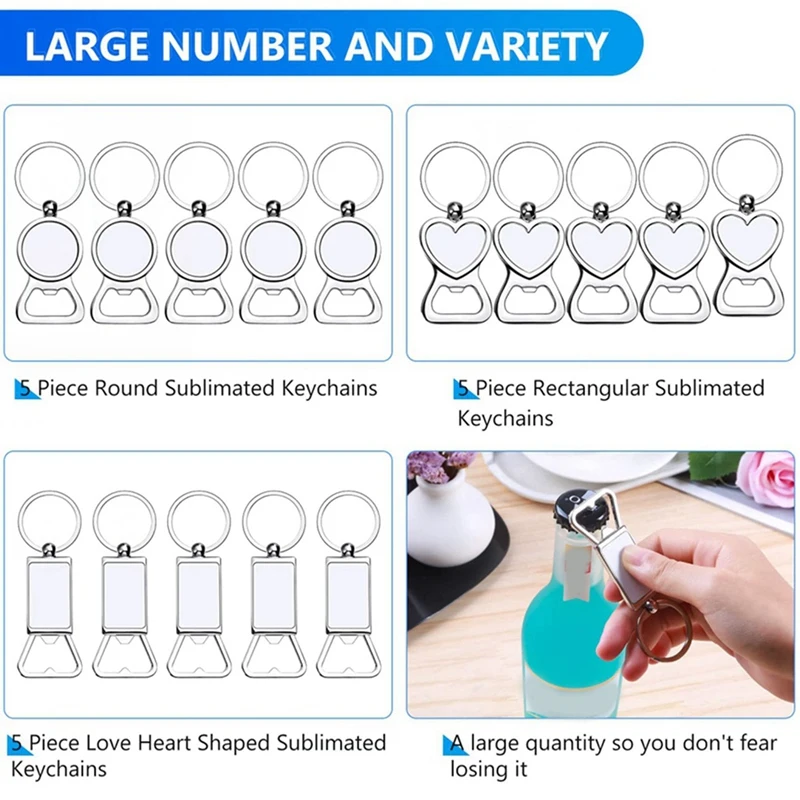 TTKK-llaveros en blanco de sublimación, abridor de botellas de Metal, transferencia de calor, 30X