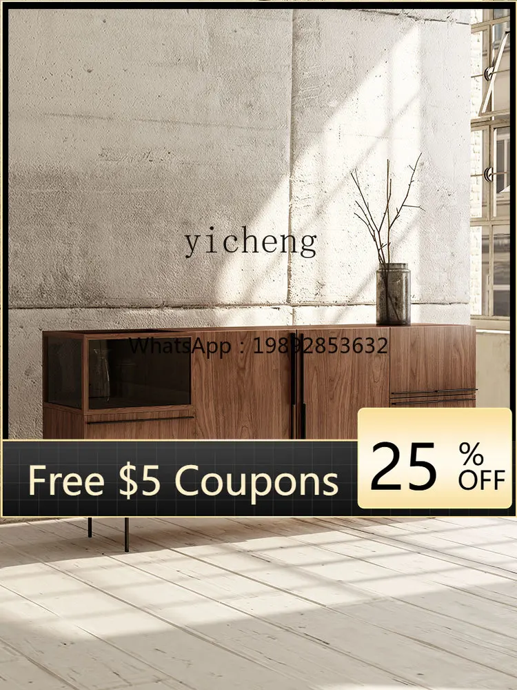 

Minimalist walnut dining side cabinet light luxury entrance cabinet living room storage dining room tea cabinet