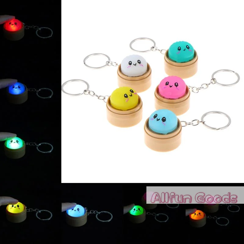 Cute Kawaii Steamed Bun Keychain With Press Activated LED Light And Mini Steamer Base Perfect For Backpack Decor And Small Gifts