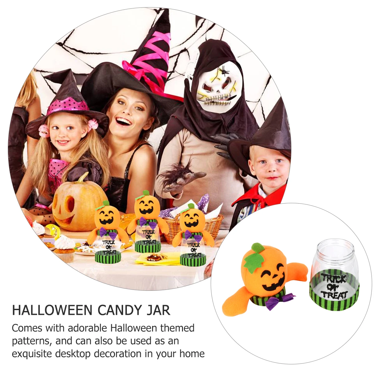 

Halloween C Jar Storage Container Plastic Cloth Lid Gift Cans Halloween Jar Sugar Holder Party Favors Home Storage Vessel