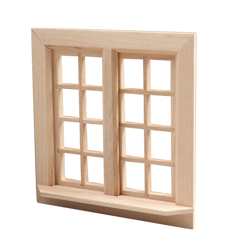 Simulation Doors and Windows Warm Color Decoration Mini Model Small Dollhouse Dolly Adornment Wooden Khaki