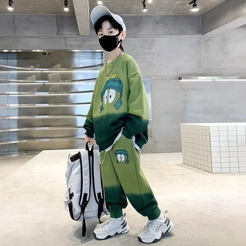 

Весенне-осенний комплект одежды для мальчиков, пуловер с героями мультфильмов для подростков, топ и штаны, детские толстовки из 2 предметов, модные спортивные костюмы с верхом и низом, спортивная одежда