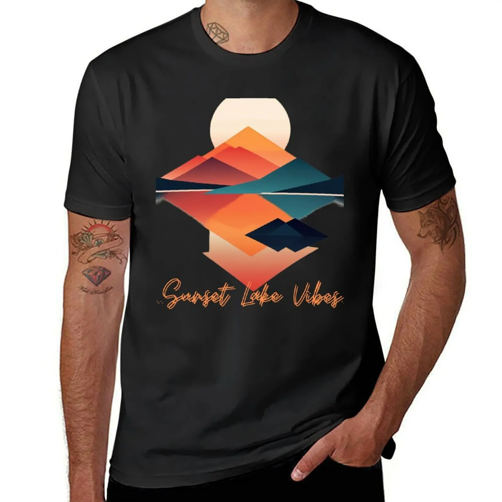 Sunset Lake T-Shirt shirts graphic tees Blouse blacks Short sleeve tee mens funny t shirts