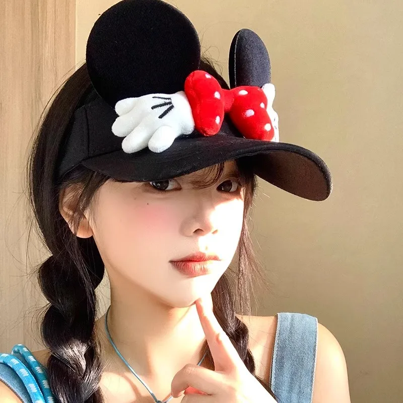 Cute Cartoon Mouse Hat Women's New Summer Wide Brim Sun Hat Travel Sun Protection Peaked Hat Suitable Beach Visor Cap