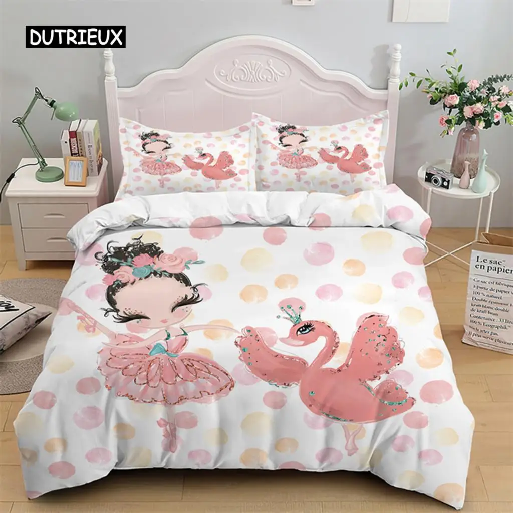 

Dancing Girl Cartoon Ballet Duvet Cover Bedding Set Princess Style Nordic Print Duvet Cover for Girl Birthday Gifts Room Decor