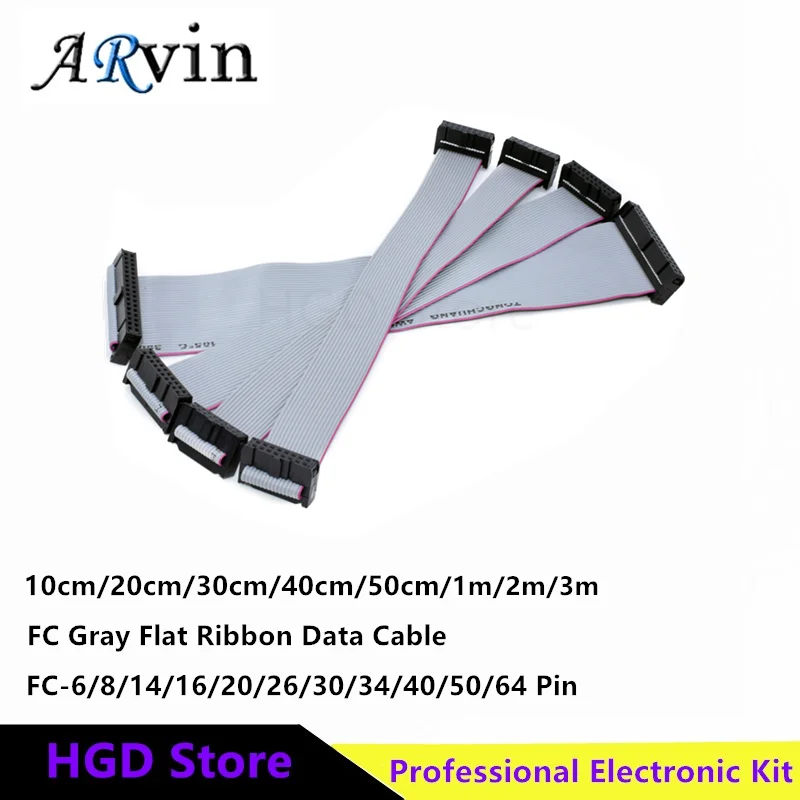 2.54mm Pitch JTAG ISP Download Cable FC-6/8/10/14/16/20/24/40/50/64 Pin Grey Flat Ribbon Data Cable for DC3 IDC Box Header