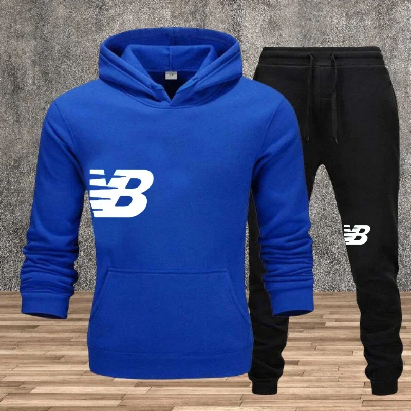 New windproof men's suit for autumn and winter, a 2-piece set of outdoor warm men's and women's sweatshirts and sport pants