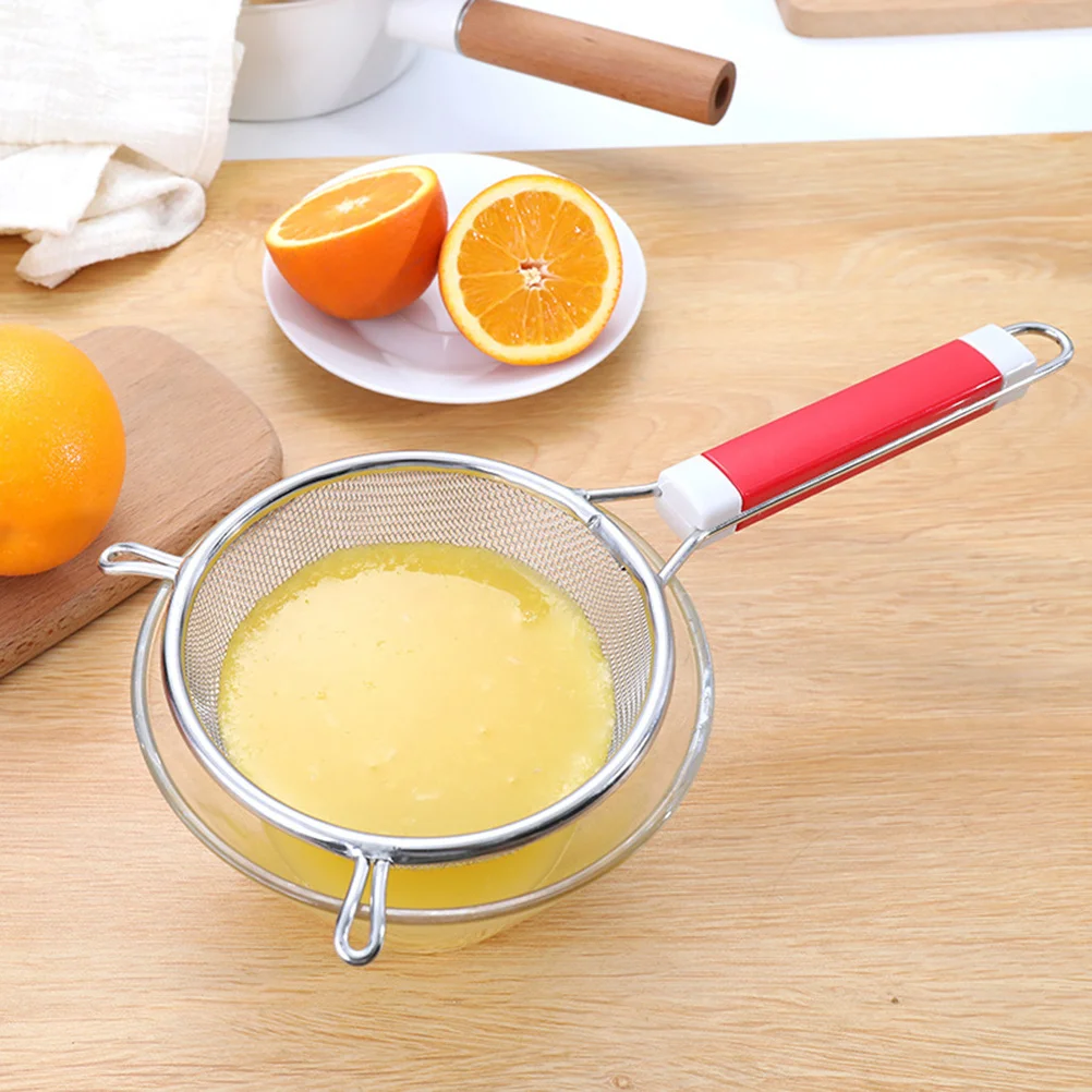 

Double Ear Ladle Stainless Steel Wire Mesh Colander 18Cm Red Plastic Handle Kitchen Strainer For Home Restaurant Cooking