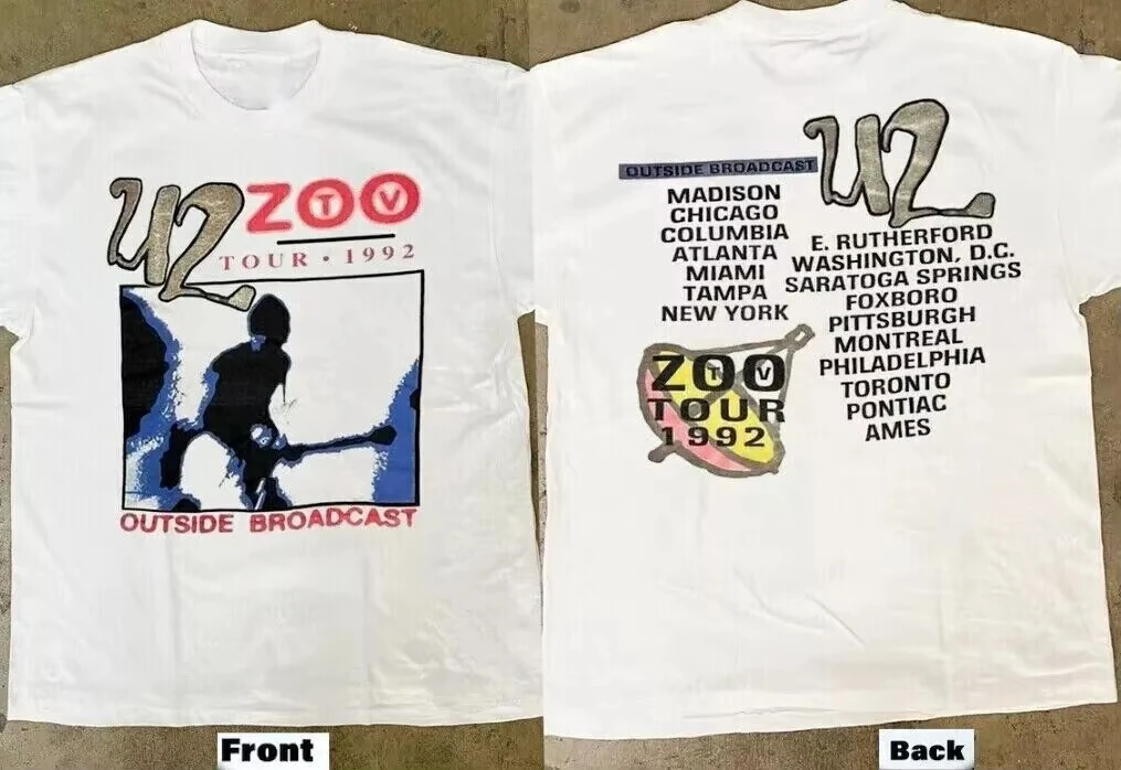 

Летняя футболка с принтом U2 Zoo TV Tour 1992, винтажная белая футболка, музыкальная уличная мода, топ Y2K, женская одежда, футболка большого размера